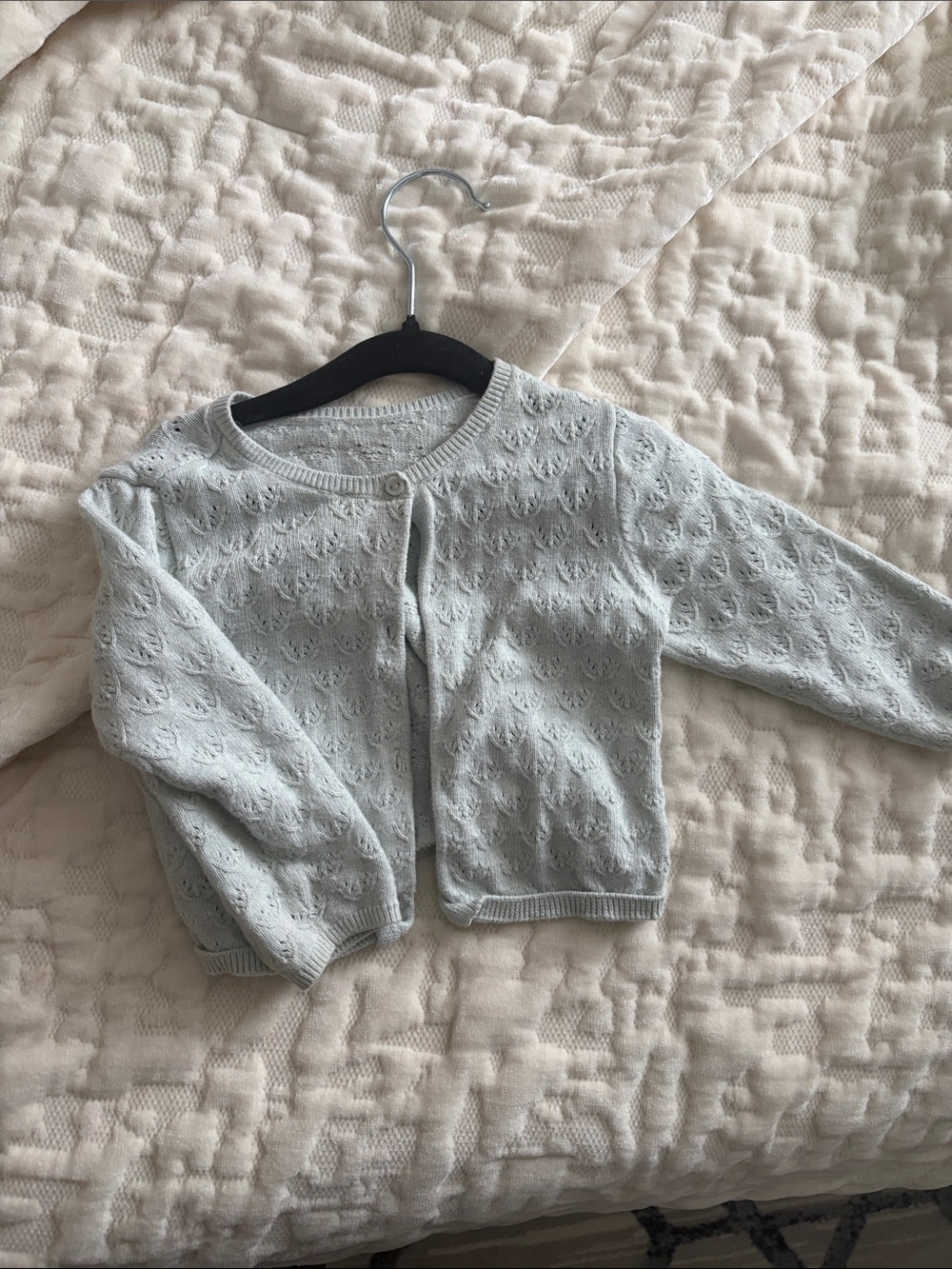 Light Blue Eyelet Knit Baby Cardigan zara